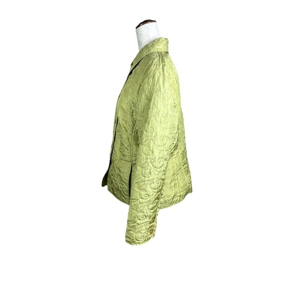 J. Jill Quilted Green 100% Silk Floral Embroidery Button Jacket Size Medium - Picture 3 of 8